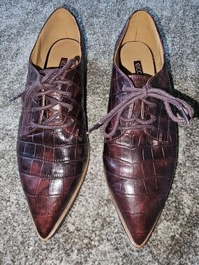ECCO Croc Embossed Leather Pointed Toe Oxford Lace Up Shoes EU 38 Burgundy Wine